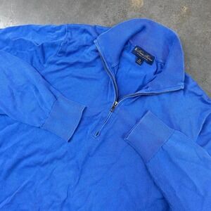 Brooks‎ Brothers Sweater Mens XL Blue Supima 1/4 Zip Knit Pullover Work